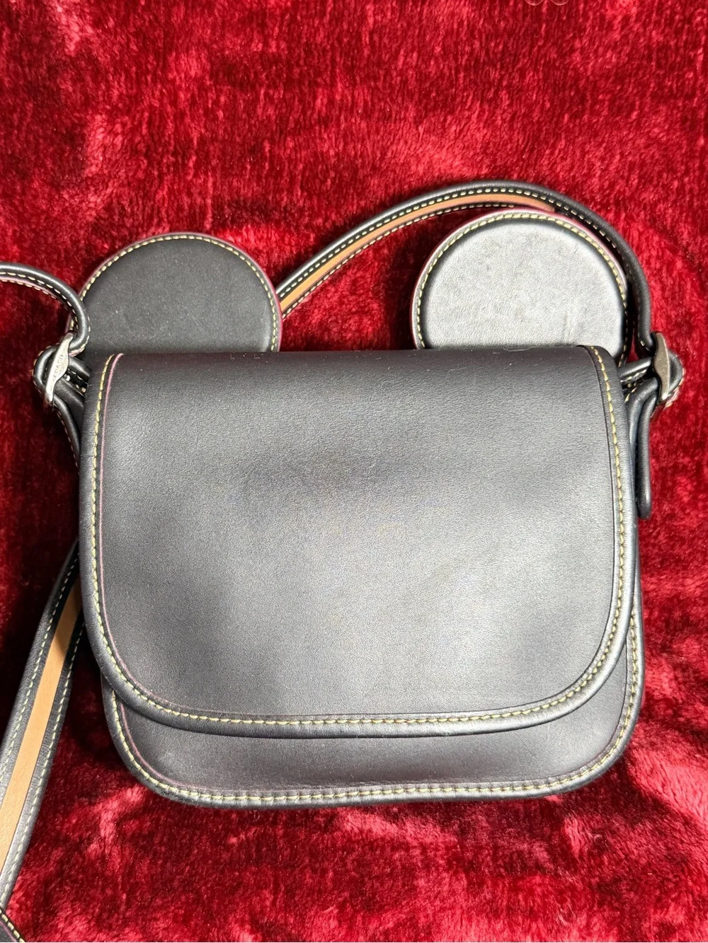 Coach x Disney Patricia Saddle Bag Black Leather Mickey Ears F59369